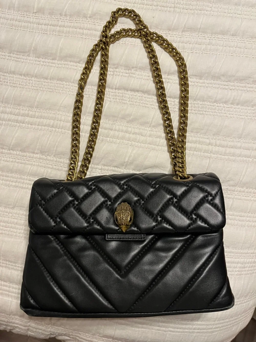 Kurt Geiger Black Quilted Shoulder Bag with Gold Chain - Picture 1 of 5